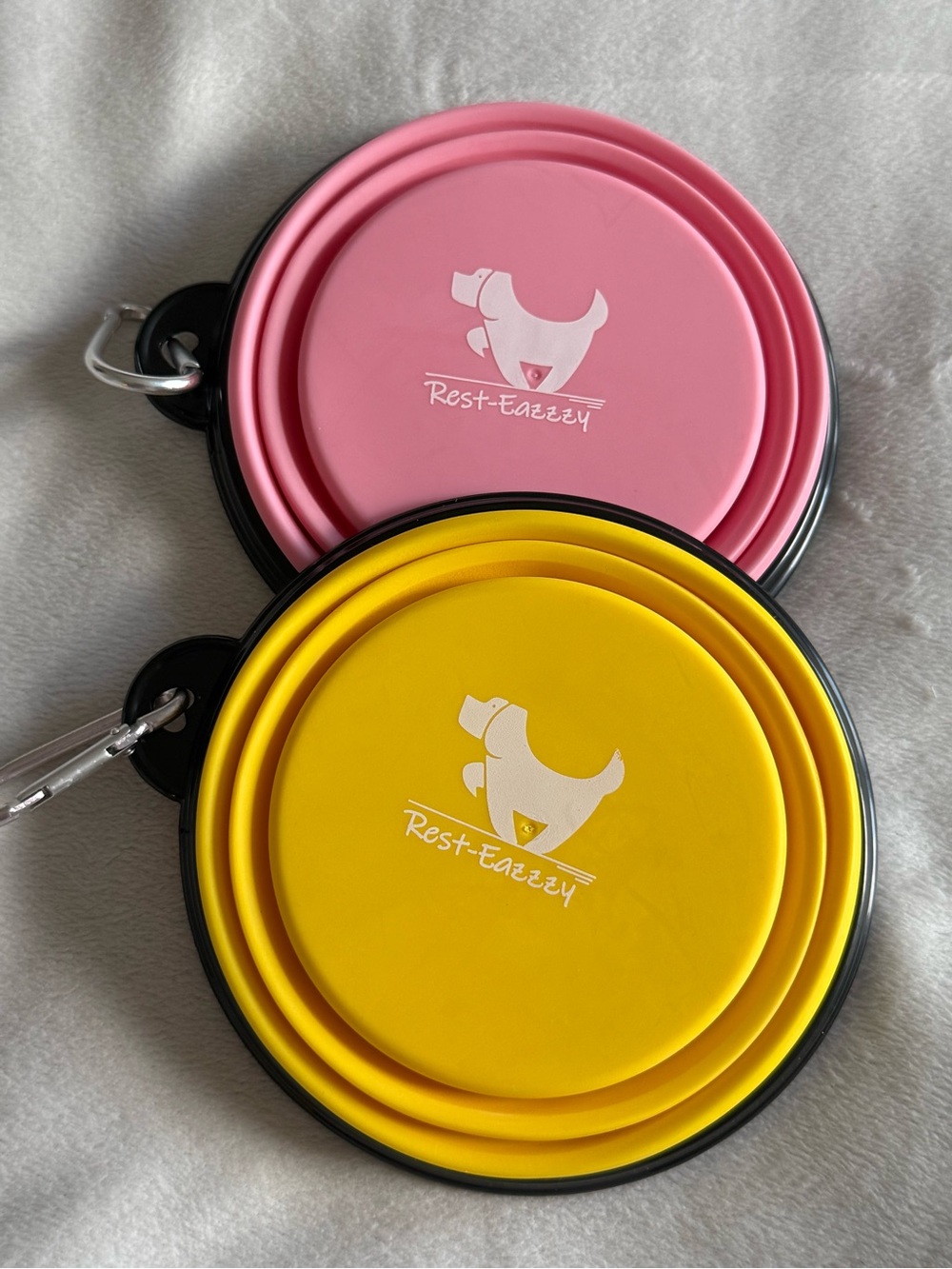 Rest-Eazzy Collapsible Pet Bowls — Pink & Yellow (2-Pack) NWOT